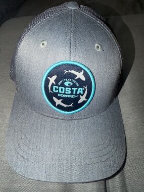 Costa Trucker Hat in Gray with Teal Patch